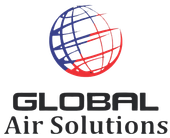 A logo for global air solutions with a globe in the middle.