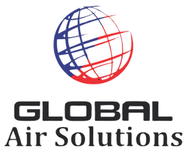 A logo for global air solutions with a globe in the middle.