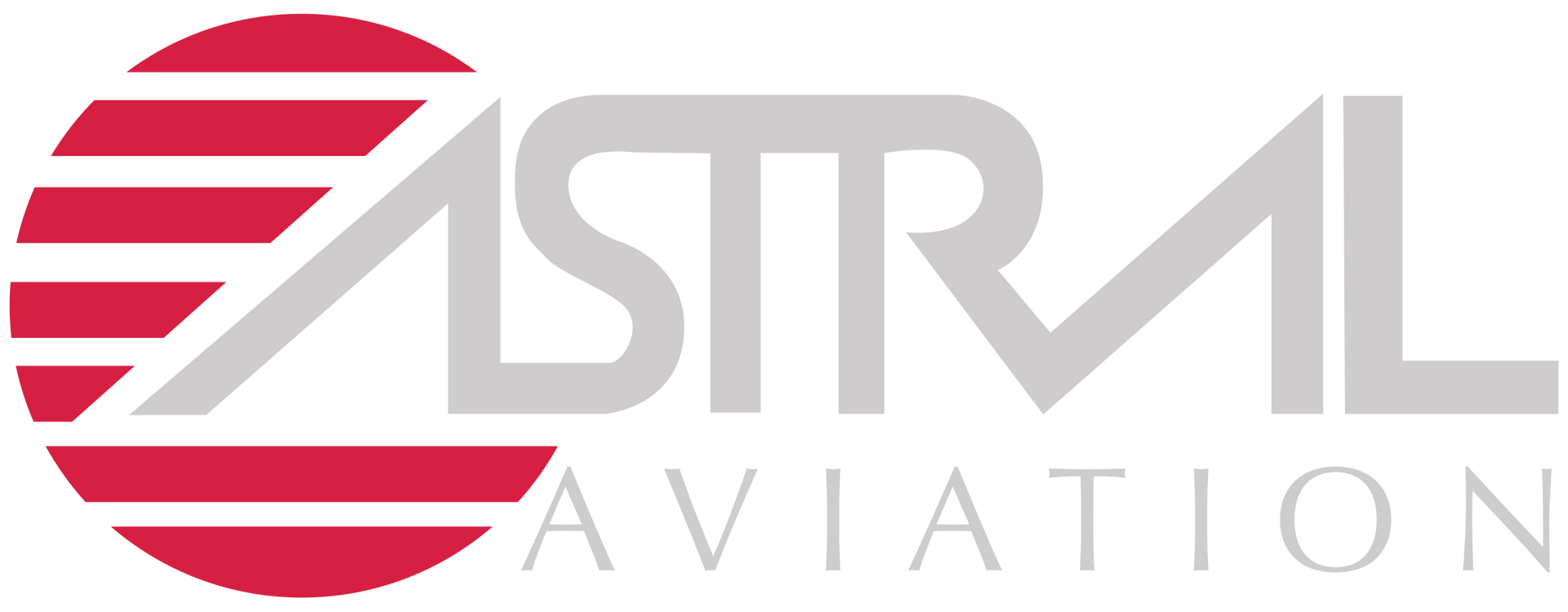 Astral Aviation logo: Red circle with grey text 