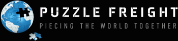 Puzzle Freight logo with a blue globe made of puzzle pieces. Text: 