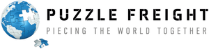 Puzzle Freight logo with a blue puzzle globe and the words 