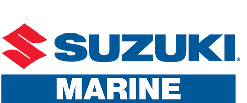 The logo for suzuki marine is blue and red.