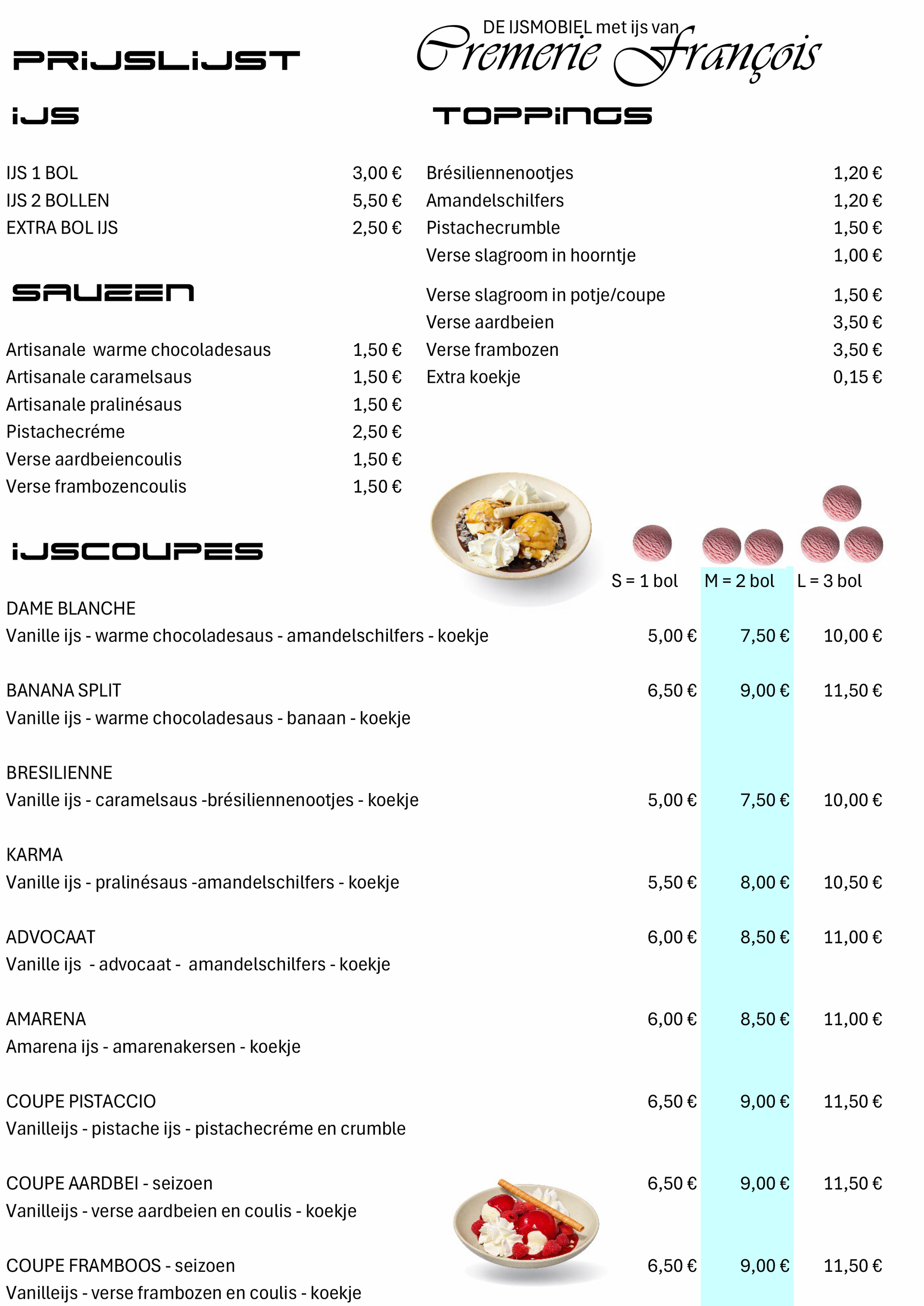Menu De Ijsmobiel Cremerie François