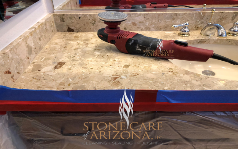 Marble Countertop cleaning and sealing, Travertine Refinishing, and Onyx Countertop Refinishing