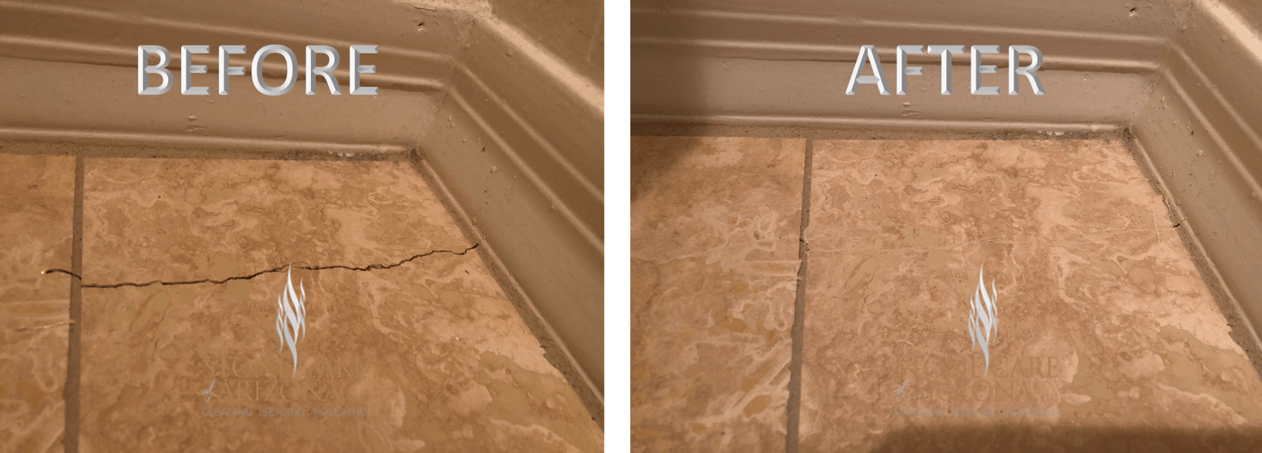 TRAVERTINE, MARBLE & LIMESTONE CRACK REPAIRS BEFORE AND AFTER