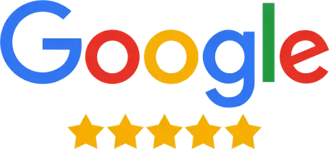 A google logo with five stars on it on a white background.