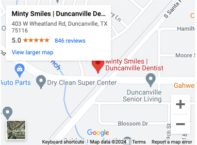 a map showing the location of minty smiles duncanville dentist
