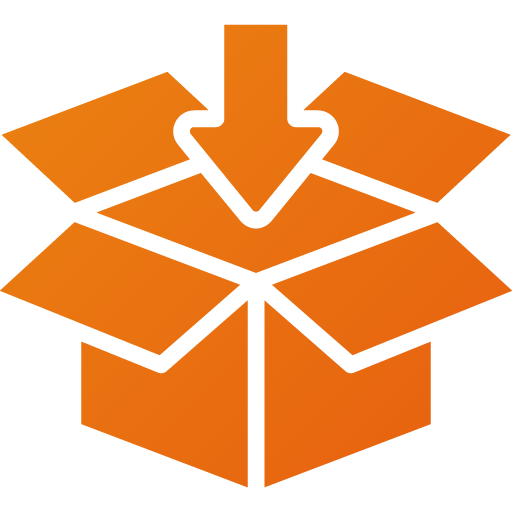 An orange box with an arrow pointing down