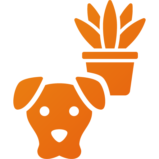 An orange icon of a dog and a potted plant