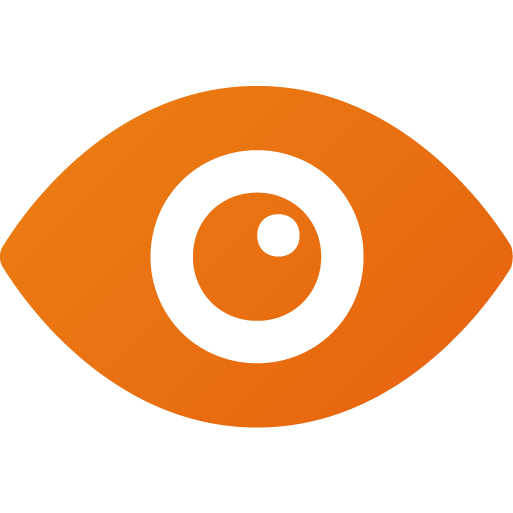 An orange eye with a white circle in the middle