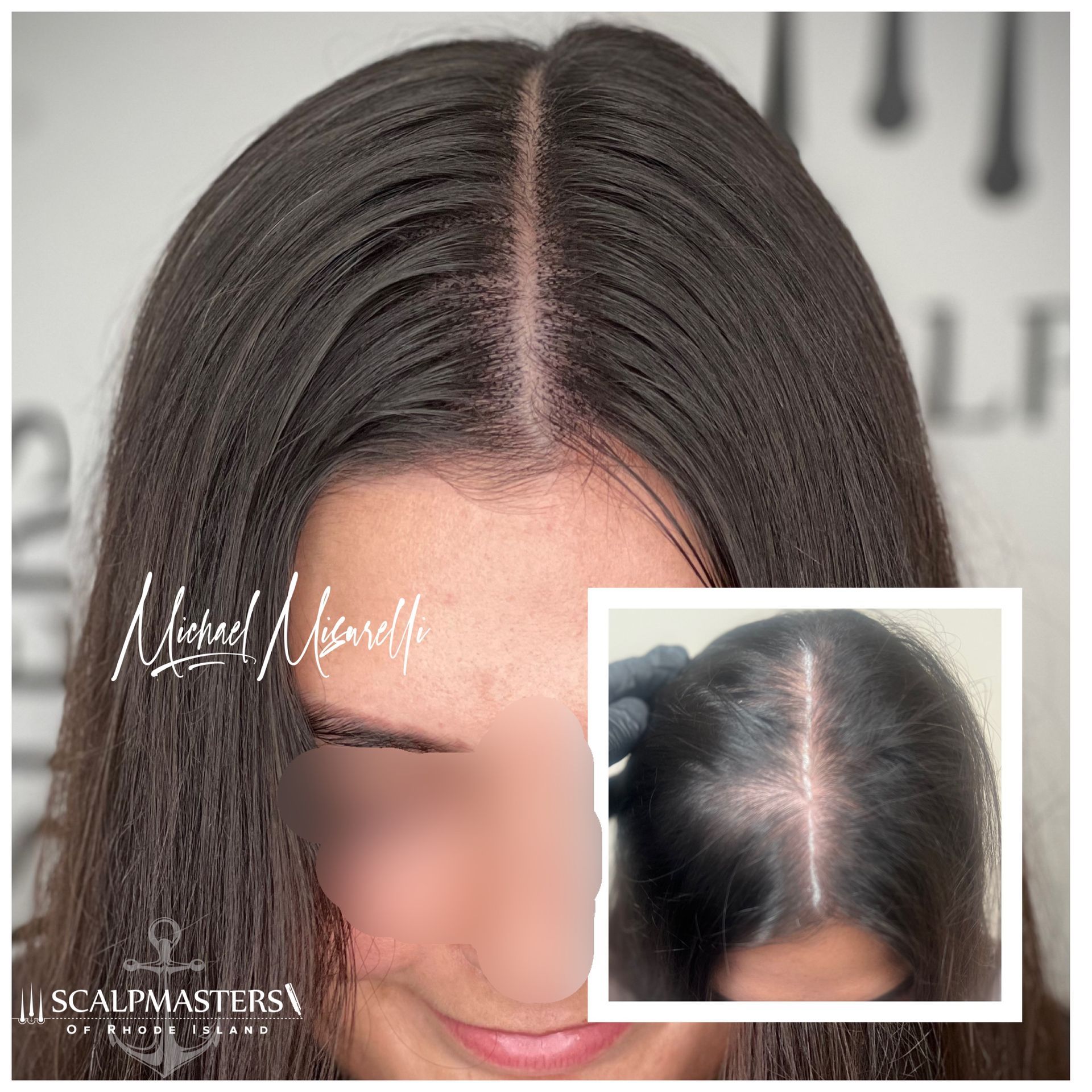 A close up of a woman 's hair with a before and after photo.