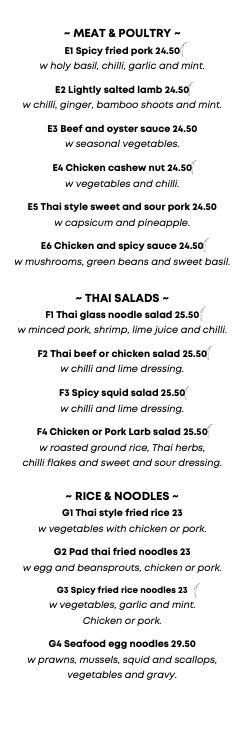 Thai salads, Noodles and rice menu 