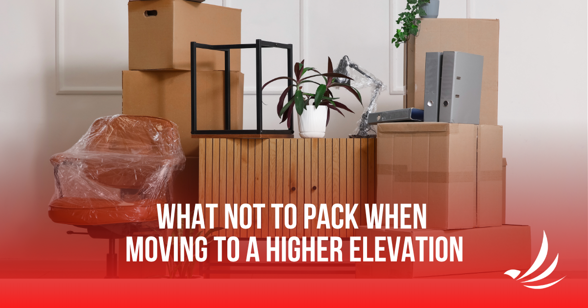 moving boxes labeled for high elevation relocation with items to avoid packing