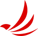 Red abstract swoosh logo made of curved lines on a white background