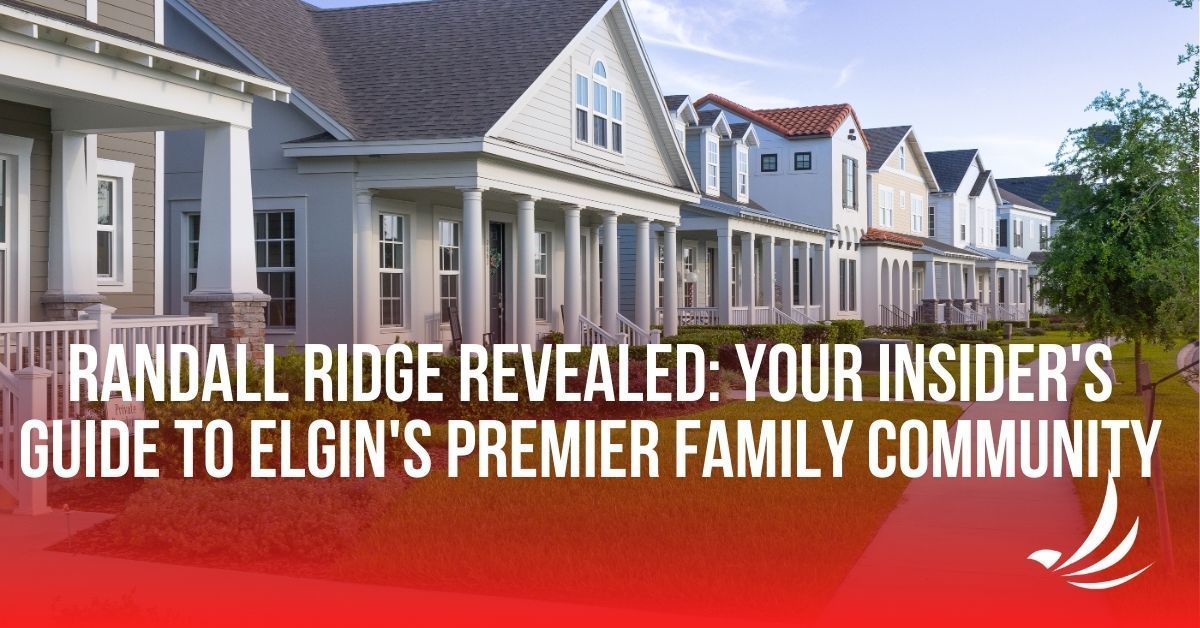Row of houses in Elgin, with text overlay: 