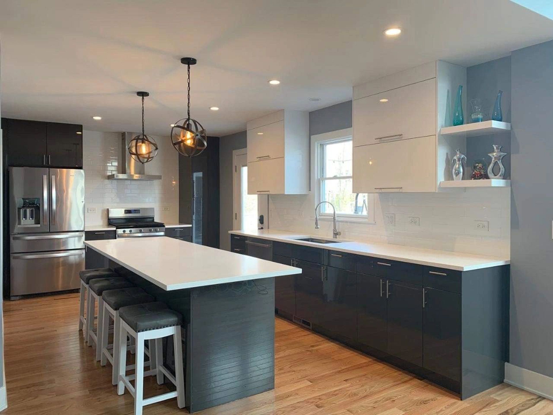 There is a large island in the middle of the kitchen