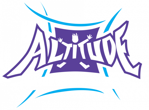 A purple and blue altitude logo on a white background