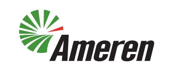 The ameren logo is green and black with a green circle in the middle.