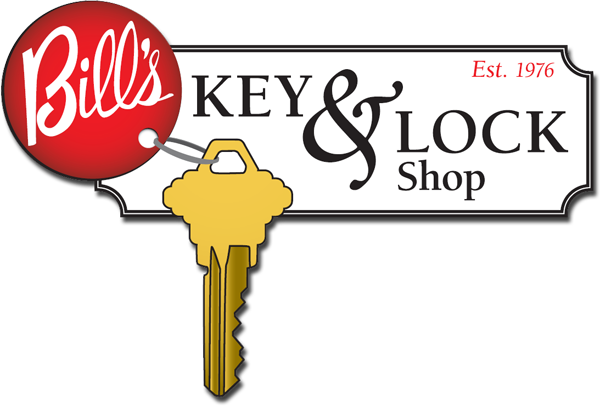 A logo for bill 's key and lock shop
