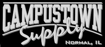 The logo for campustown supply normal il is white on a black background.