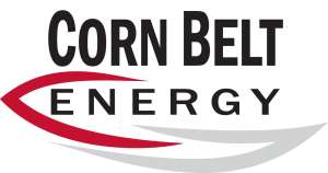 A logo for corn belt energy with a red and white arrow.