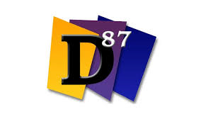The letter d is on a yellow purple and blue square.
