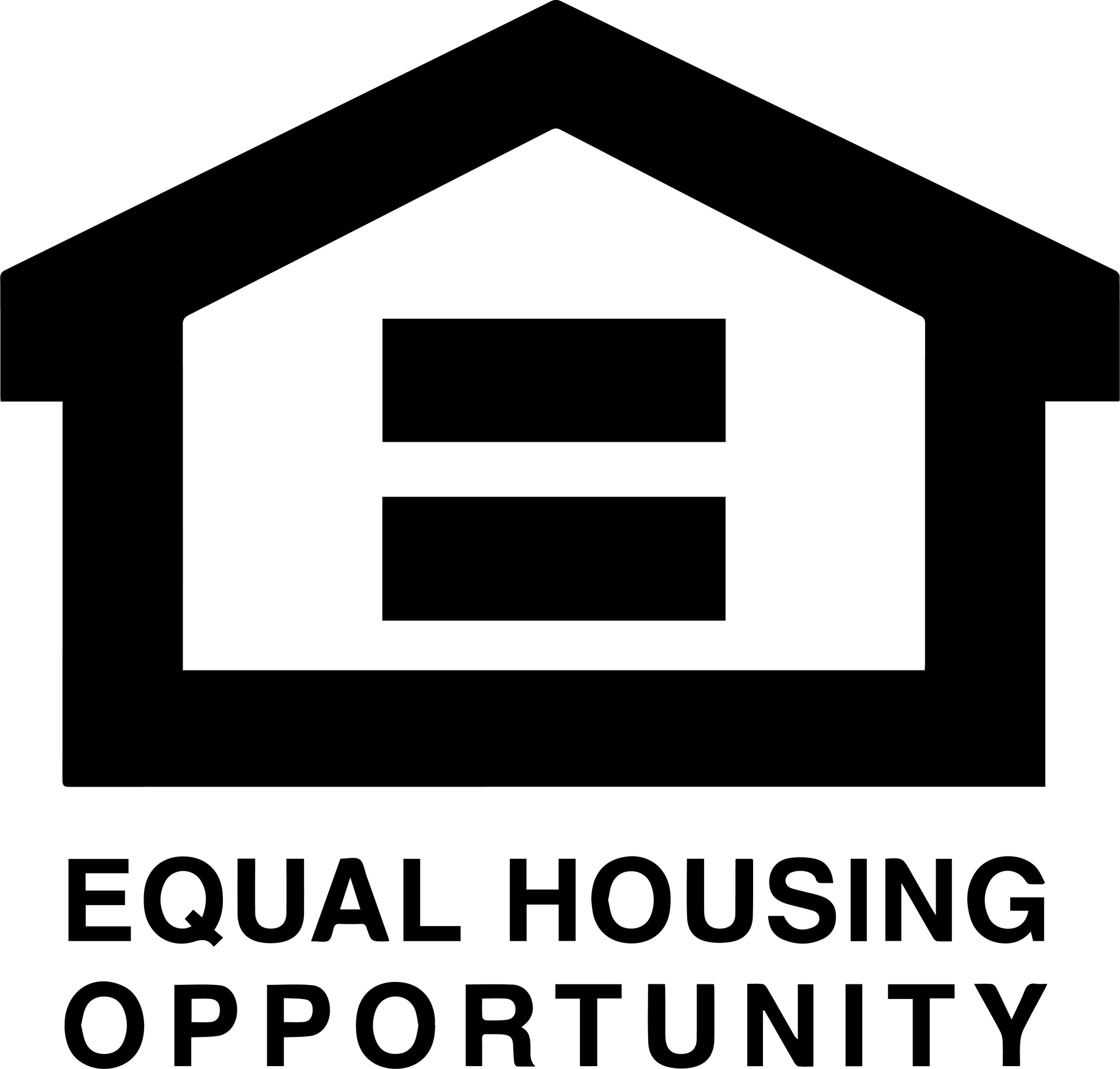A black and white logo for equal housing opportunity.