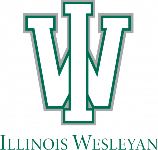 The logo for illinois wesleyan is green and white