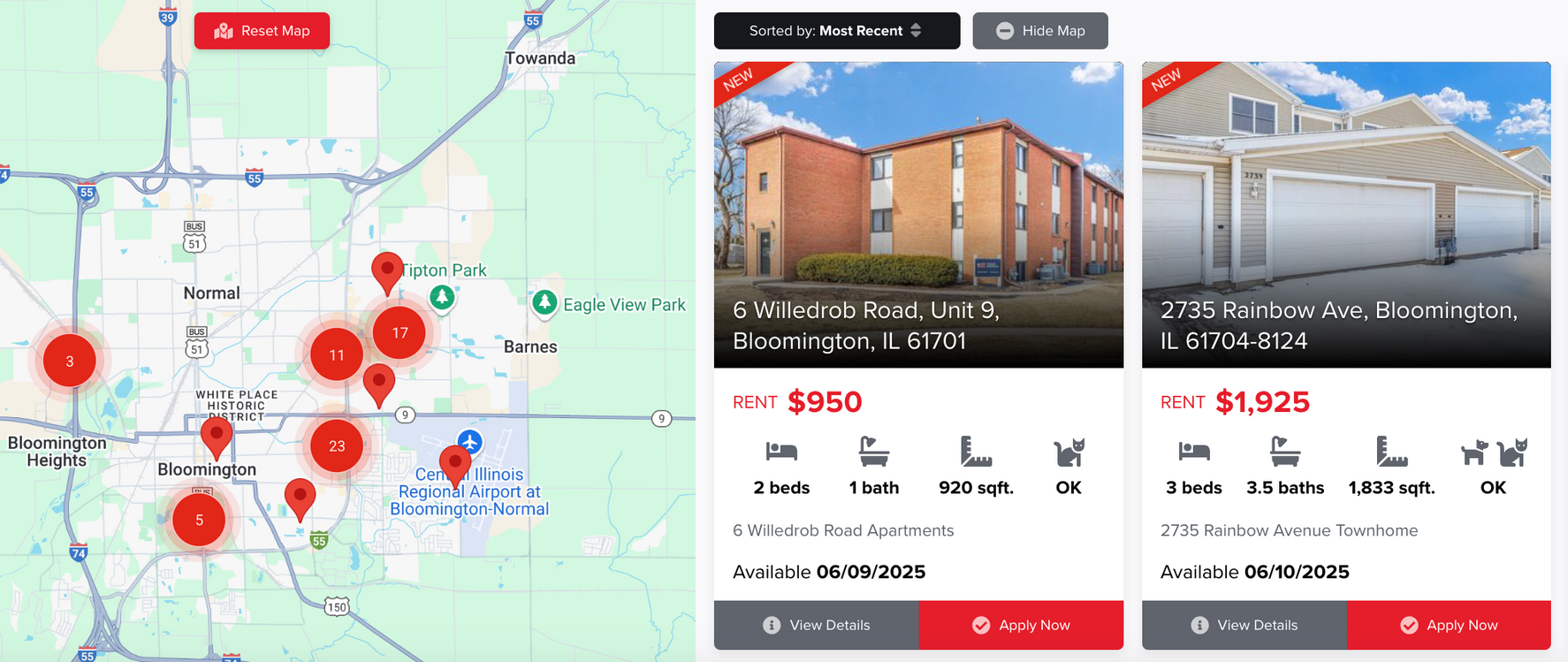 A map of the united states and a screenshot of a real estate website.