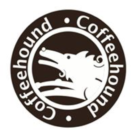 A coffeehound logo with a wolf in the center