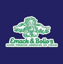 The logo for emack & bolio 's super premium american ice cream.