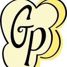 A gp logo in the shape of a heart on a white background.