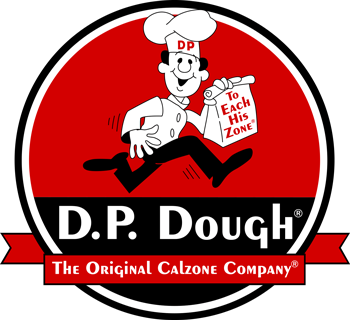 A logo for d.p. dough the original calzone company