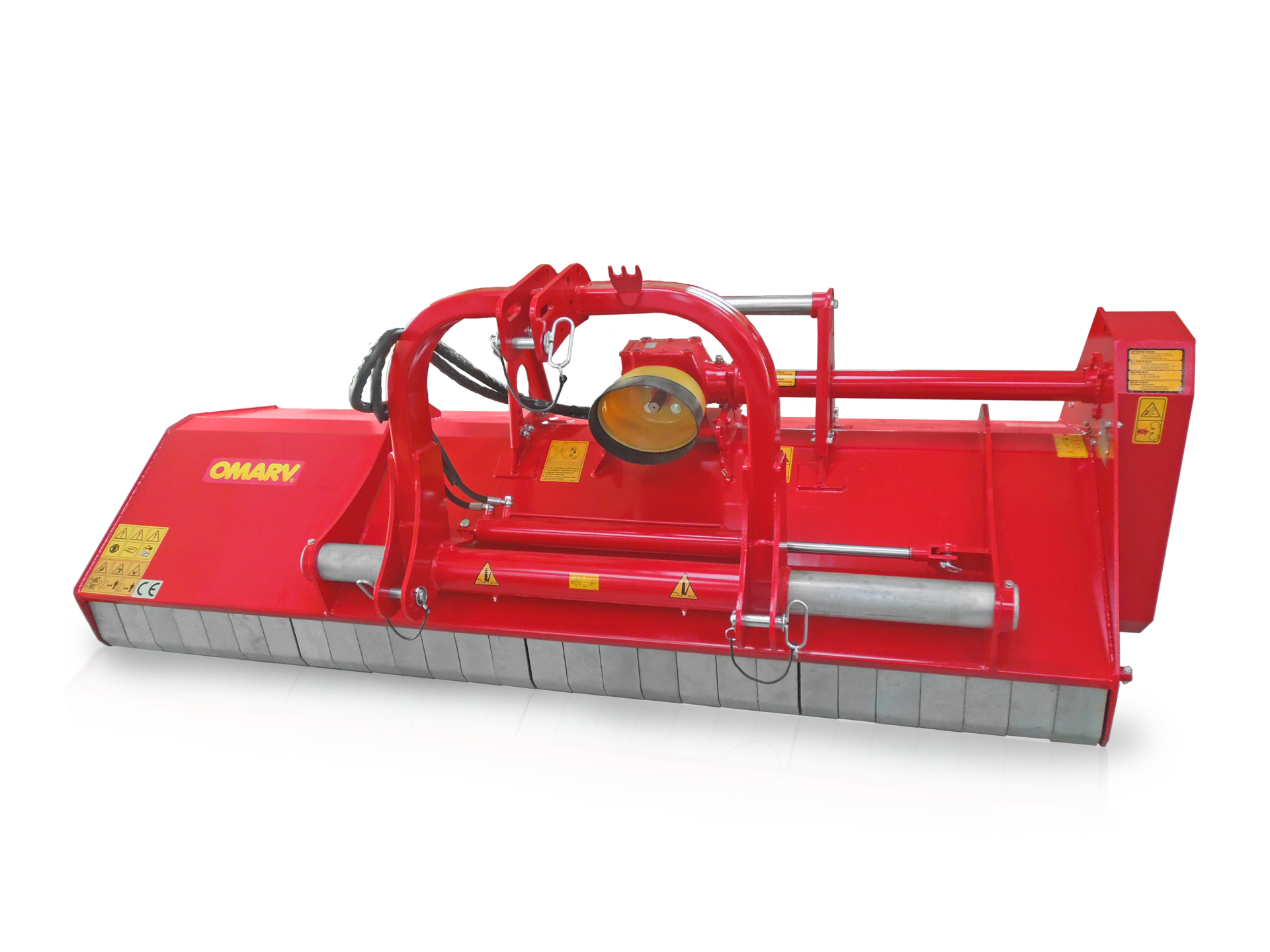 Ein roter Rasentraktor steht auf einer weißen Fläche.