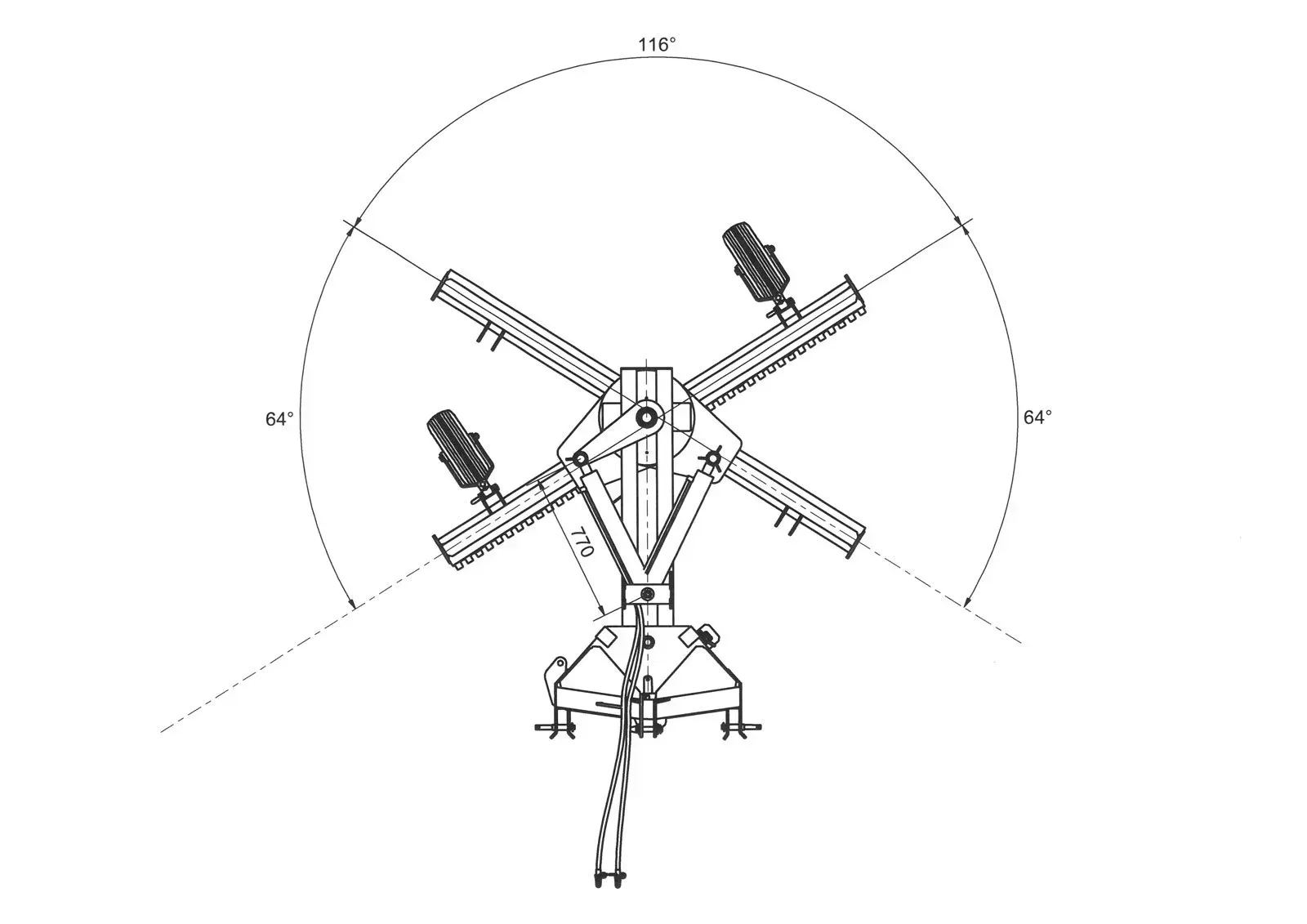 Eine Schwarzweißzeichnung einer Maschine auf weißem Hintergrund.