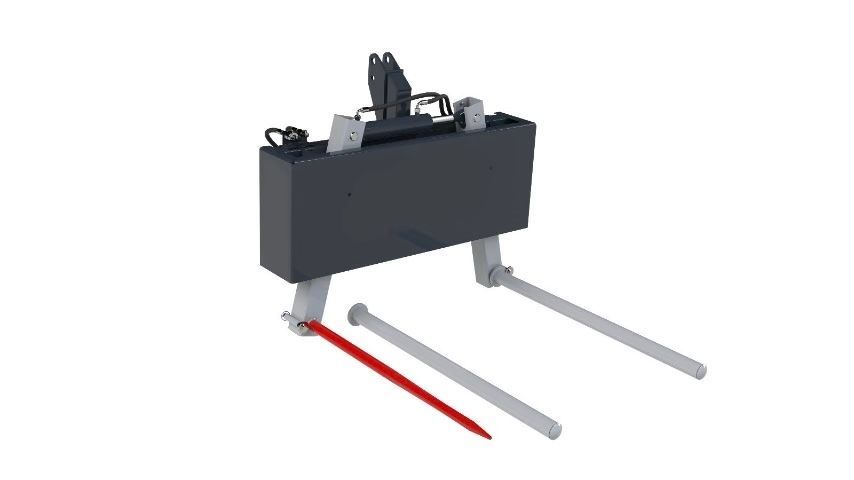 Ein gelber Traktor steht am Straßenrand.