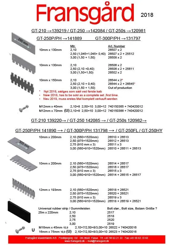 Eine Broschüre einer Firma namens Fransgard zeigt verschiedene Klingen.