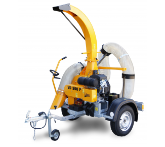 Ein gelber Laubsauger VD 500 P auf einem Anhänger