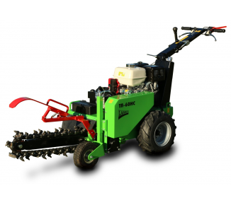 Ein grüner Traktor mit einem roten Griff auf weißem Hintergrund