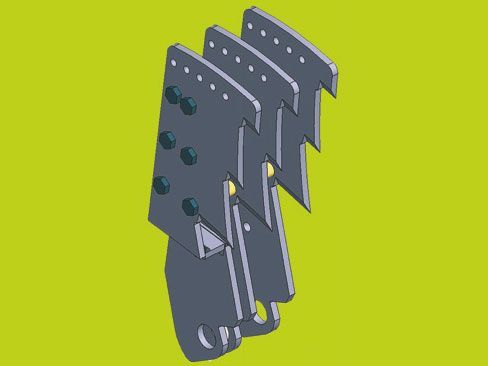 Ein 3D-Modell eines Stapels Metallplatten auf gelbem Hintergrund.