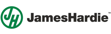 James Hardie logo featuring a green circular emblem with the letters "JH" next to the text "JamesHardie."