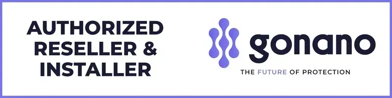 Authorized Reseller & Installer logo for gonano, featuring the brand name and slogan, "The Future of Protection."