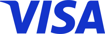The Visa logo in blue text on a white background.