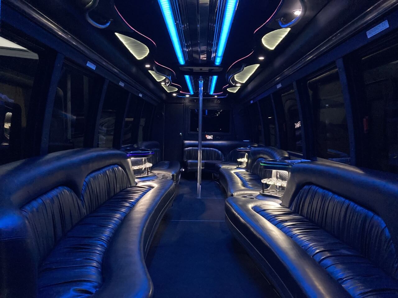 32 passenger party bus rental interior 2