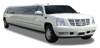 white Cadillac Escalade stretch SUV limo