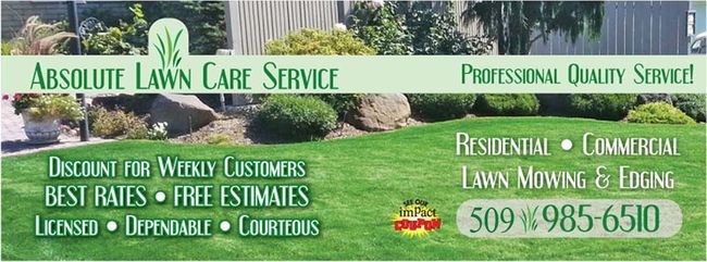 An ad for absolute lawn care service shows a lush green lawn