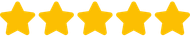 Five yellow stars are lined up in a row on a white background.