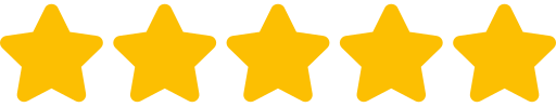 Five yellow stars are lined up in a row on a white background.