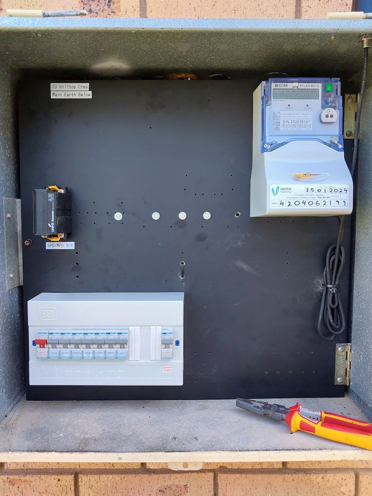 Electrical Panel With Circuit Breakers and Meter — AitkenTech in Batemans Bay, NSW