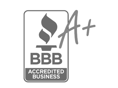 A black and white logo for a bbb accredited business.